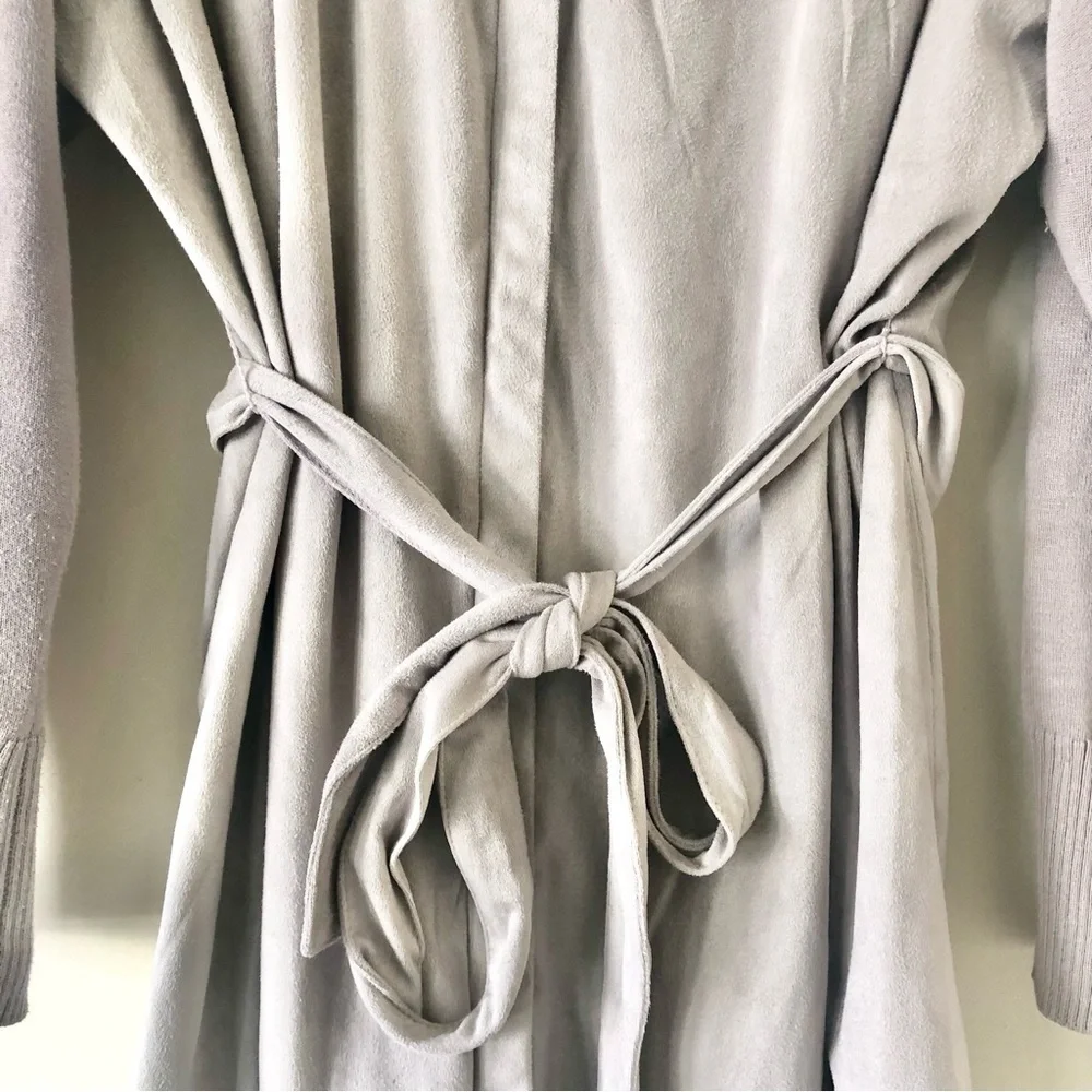 H by Halston Faux Suede Zip Up Duster Style Jacket With Tie Waist Size 26W
